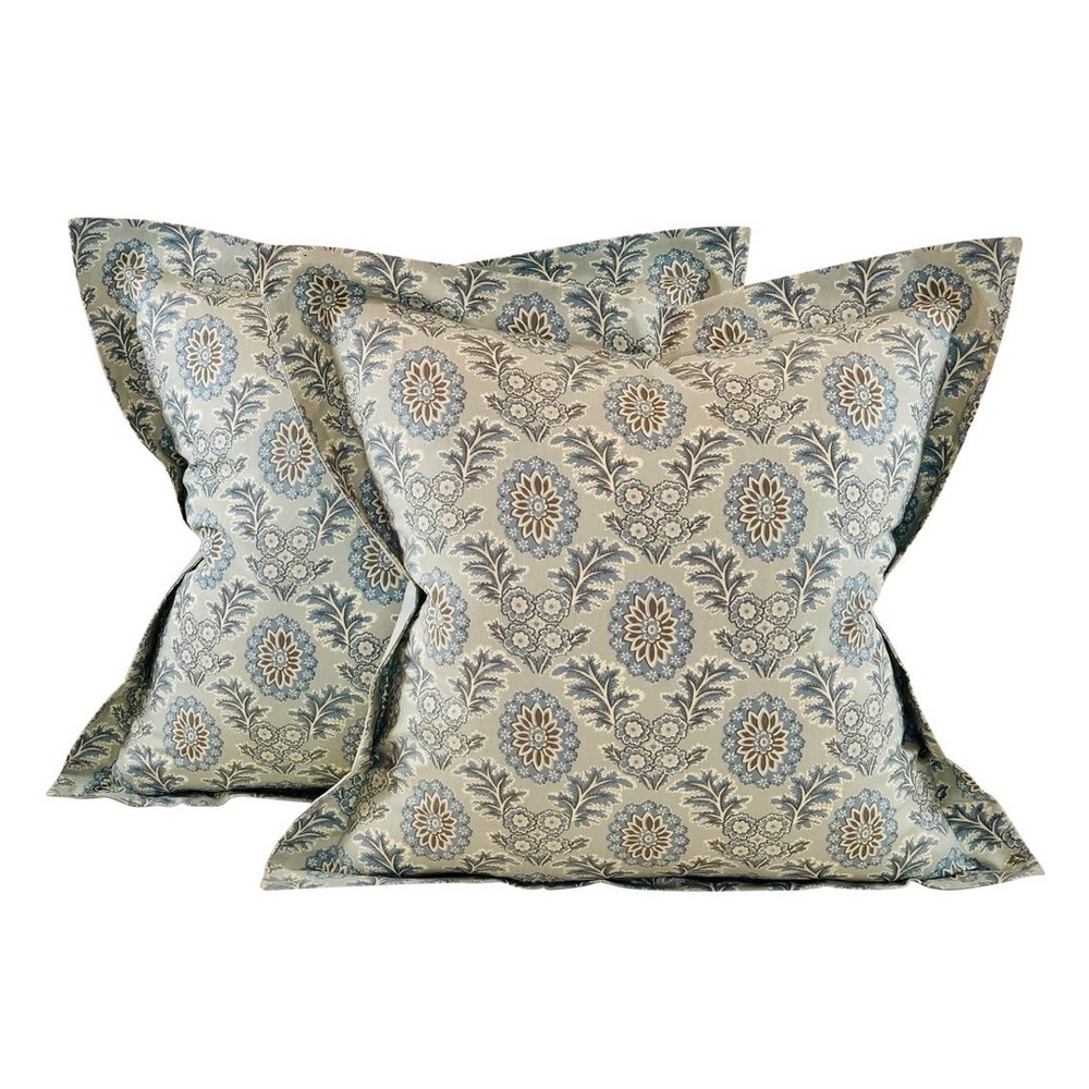 Pair French General Aqua Ciel Blue Cream Gray Boheme Floral Pillow Covers